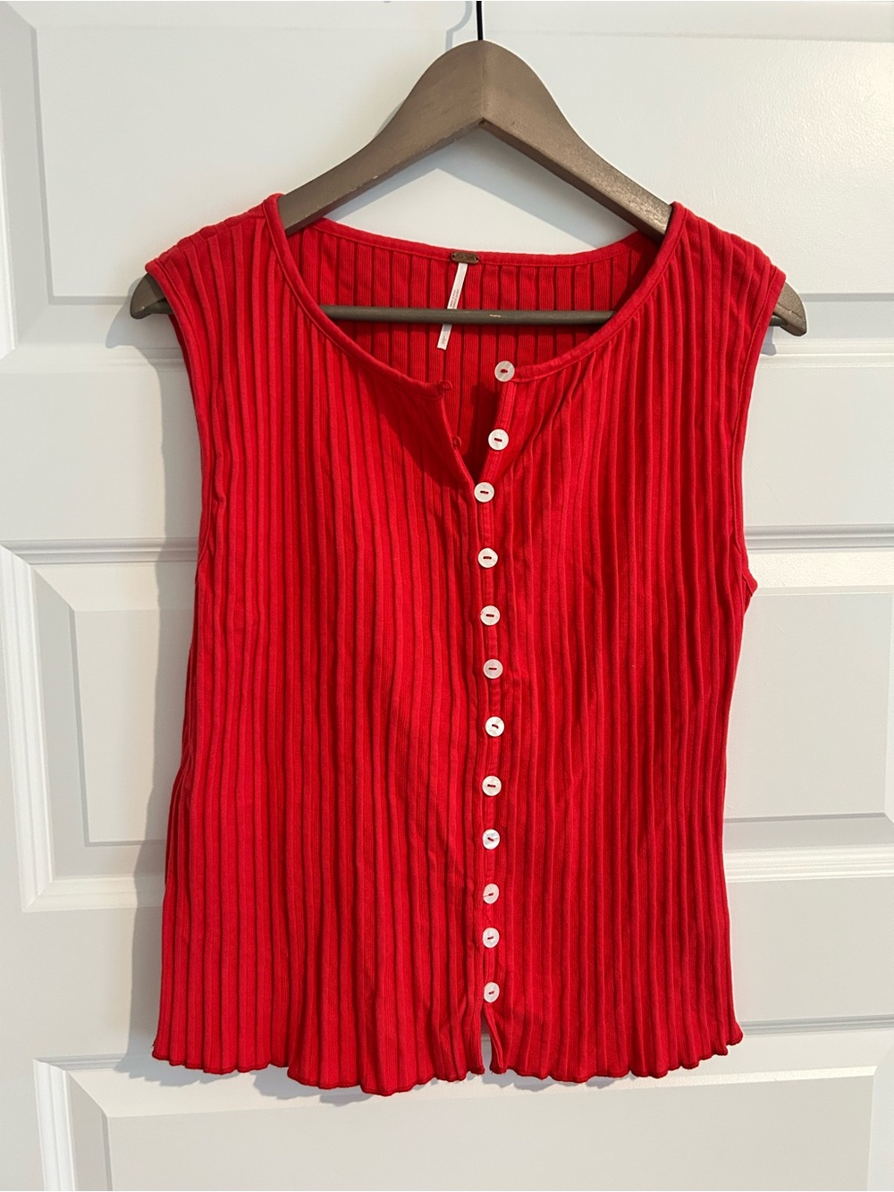 Free People Tilly Ribbed Button Up Top Red Size L